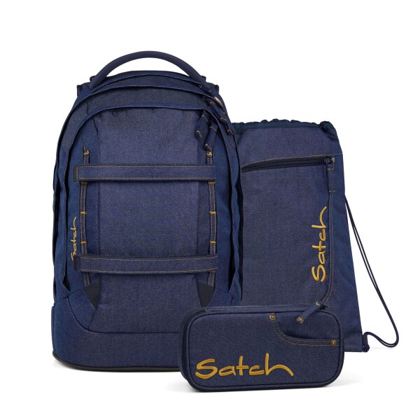Satch Pack Denim Blue Schulrucksack Set
